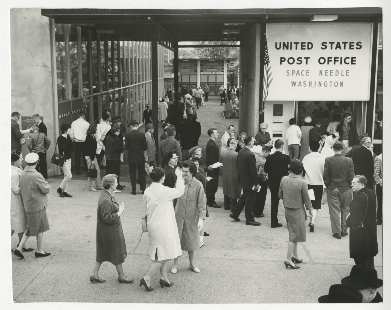 Visitors gathered at the post office at Seattle’s 1962 World’s Fair.