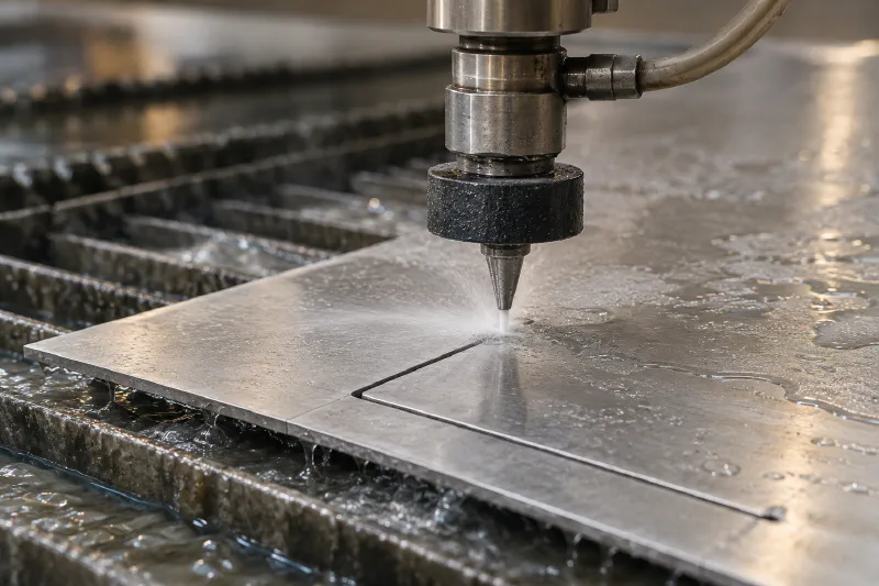 Waterjet cutting process illustration.